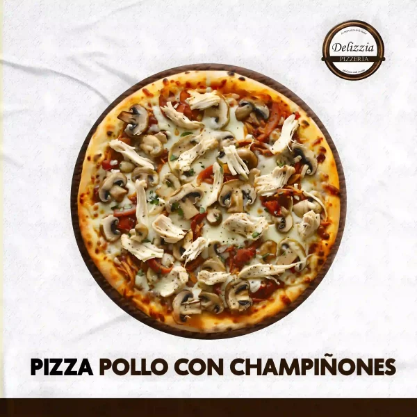 Pizza Pollo Con Champiñones, Delizzia Pizzeria, dirección: Antonio Cordero 9-84 y, Ibarra 100108, teléfono: 0998758768