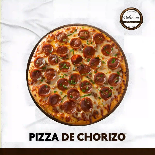 Pizza-de-Chorizo, Delizzia Pizzeria, dirección: Antonio Cordero 9-84 y, Ibarra 100108, teléfono: 0998758768